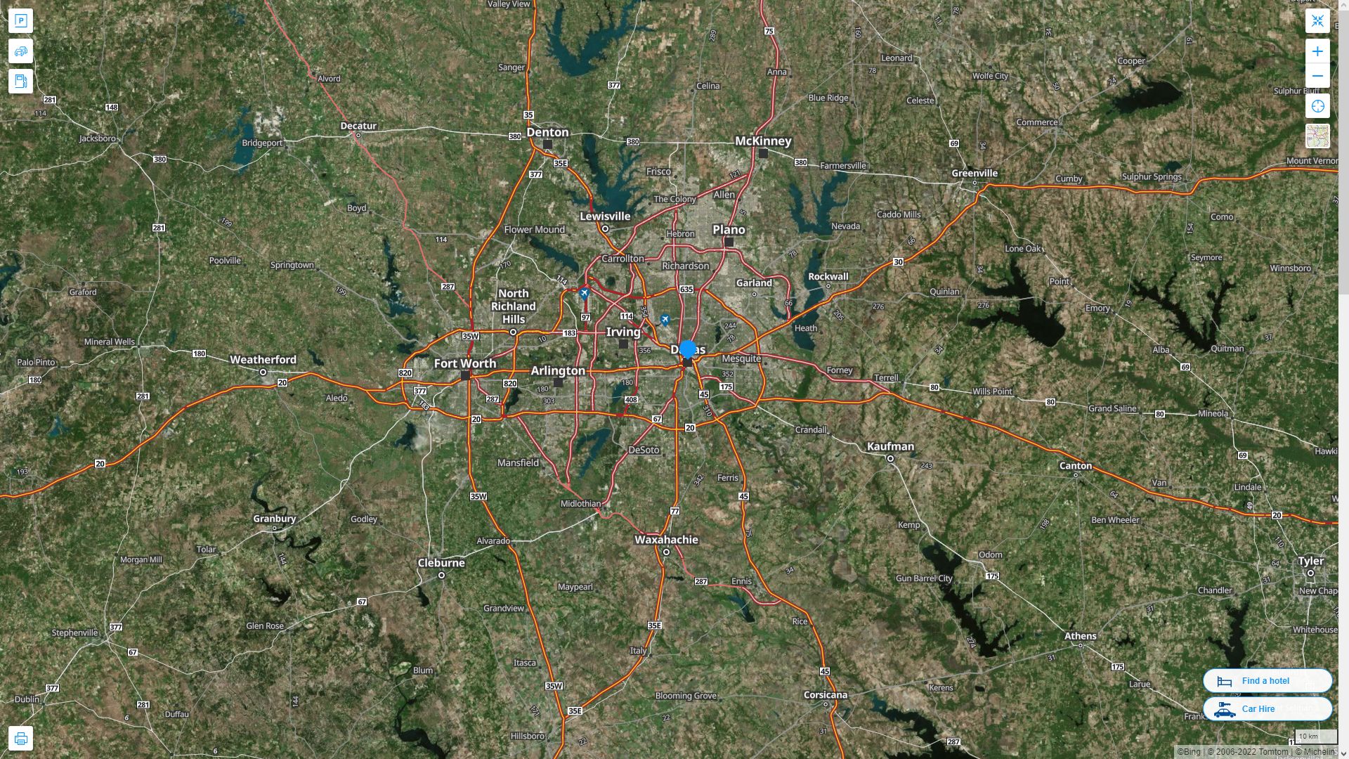 Dallas Texas Highway and Road Map with Satellite View
